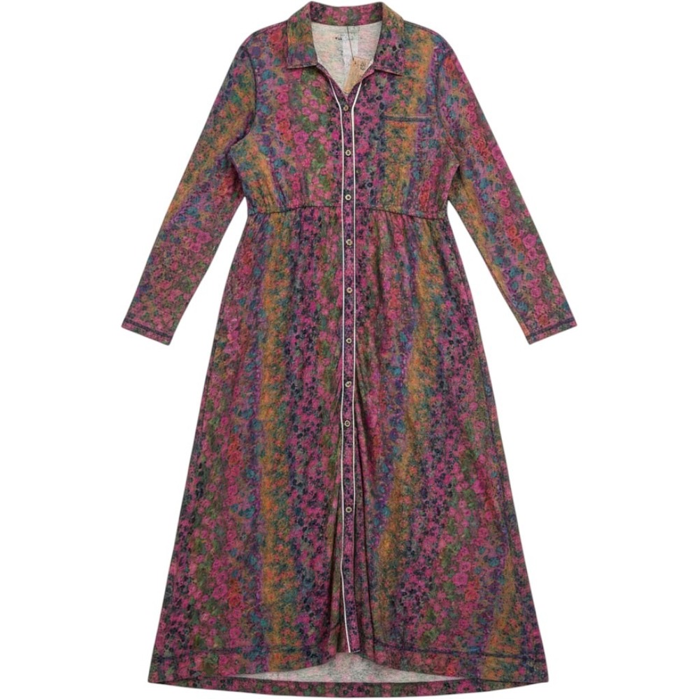 NWT Natural Life Maxi Dress Women L Pink Floral Cotton Long Sleeve Button Front